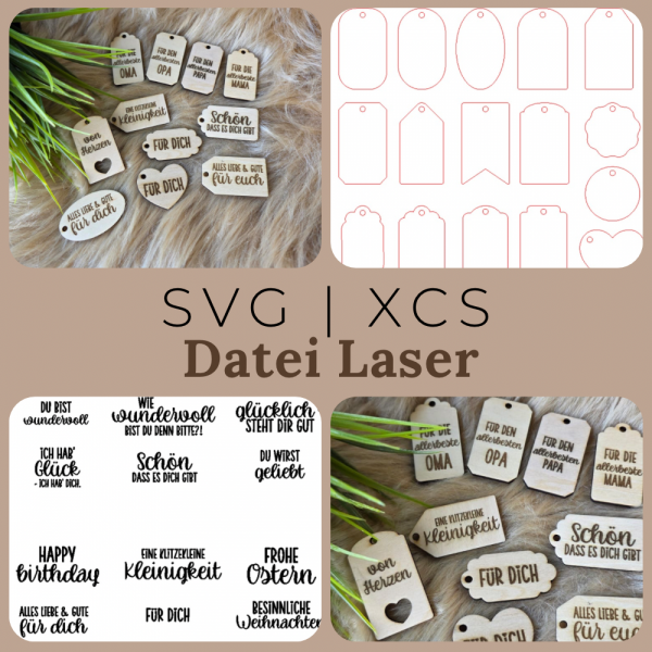 Anhänger & Tags Laserdatei | Geschenkanhänger Set mit Sprüchen | SVG für Laser & Plotter | DIY Geschenkdeko