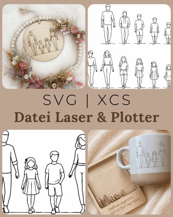 Familienglück – Lasergravur & Plotter Datei | Familien Silhouetten | Personalisierbare Motive
