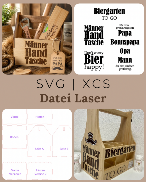 Männerhandtasche – Laserdatei für 3 & 4 mm Sperrholz | Herren- & Vatertags Geschenk | Plotter Sprüche inklusive
