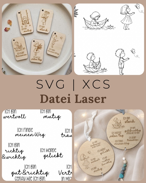 Affirmationen – Lasergravur Datei mit Kinder Motiven & positiven Sprüchen | inkl. Gewerbelizenz | SVG | XCS
