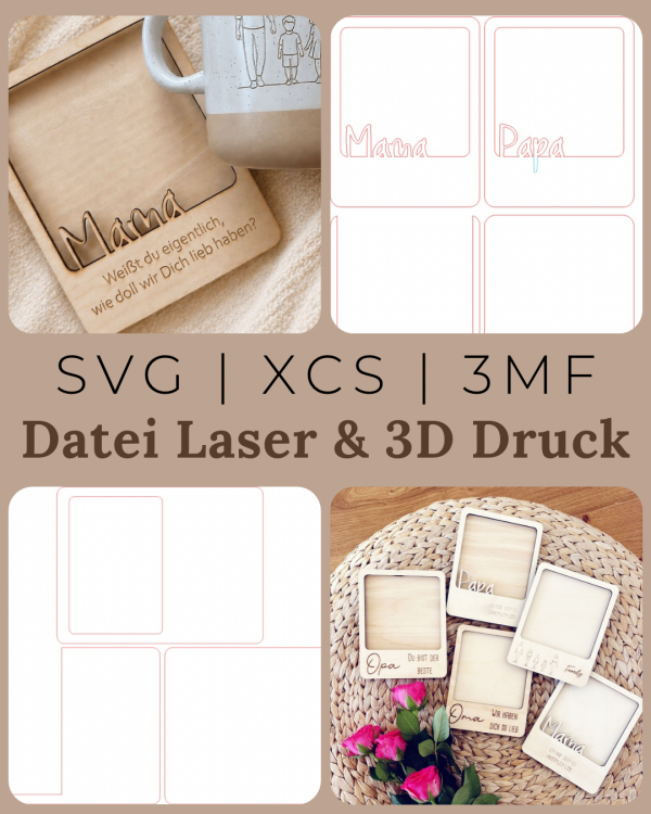 Bilderrahmen Mama & Papa – Laser & 3D Druck Datei | Geschenkidee mit Herz | 10x10 & 10x15 cm