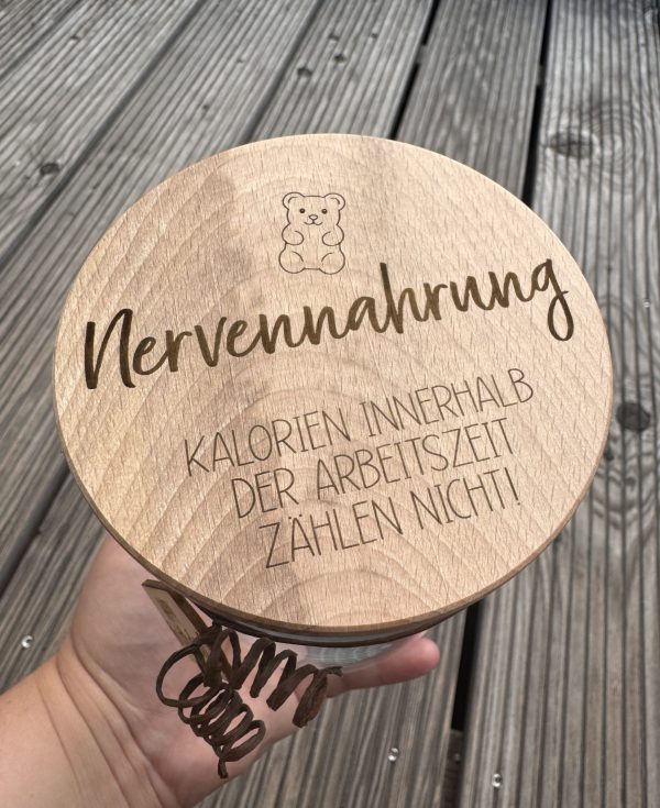 Vorratsglas mit graviertem Holzdeckel – individuell personalisiert