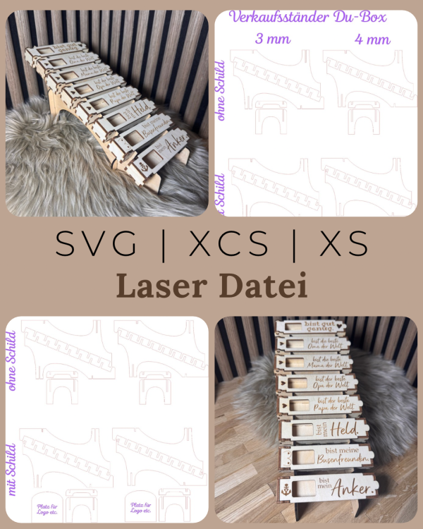 Verkaufsständer „Du-Boxen“ – Laserdatei für 3 & 4 mm inkl. Gewerbelizenz