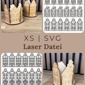 Laserdatei „Windlicht Häuserkranz“ für 3 mm und 4 mm